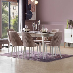 [B00270300008] 7 PCS GARNETH  DINING TABLE SET 180CM