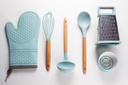 WATER BLUE POKED SPATULA W| WOODEN HANDLE