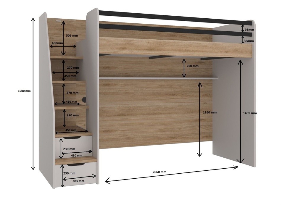 NEW OPTIONS BUNK BED WITH MOVABLE SINGLE BED 90 cm