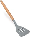 NONSTICK KITCHEN UTENSILS - SILICONE SLOTTED SPATULA WITH WOODEN HANDLE