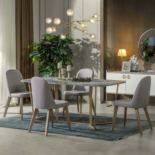 [B00250300007] LOFT GOLD DINING TABLE SET 6 SEATS